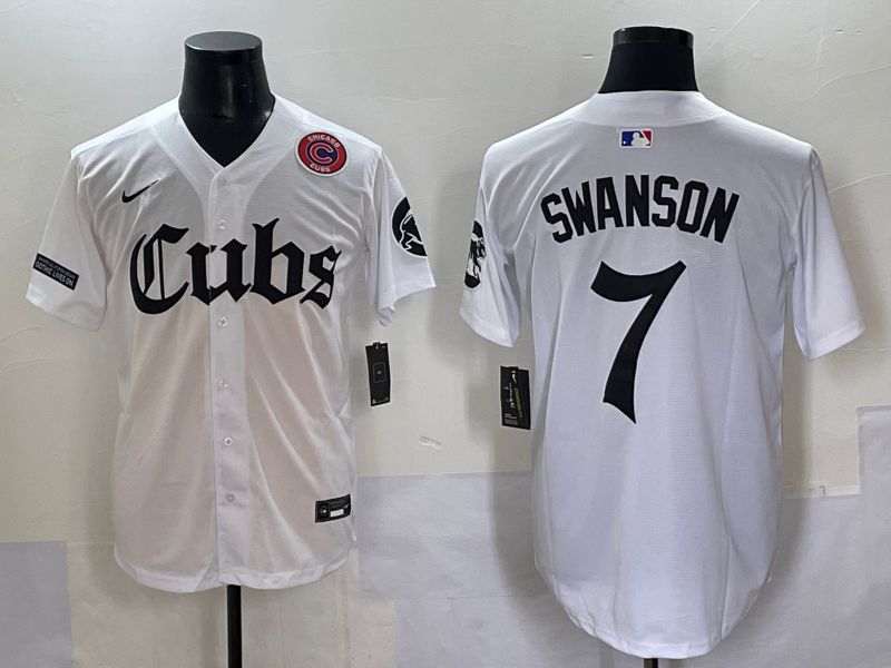 Men 2025 Chicago Cubs #7 Swanson White Five generations Joint Name Nike MLB Jersey style 12->chicago cubs->MLB Jersey